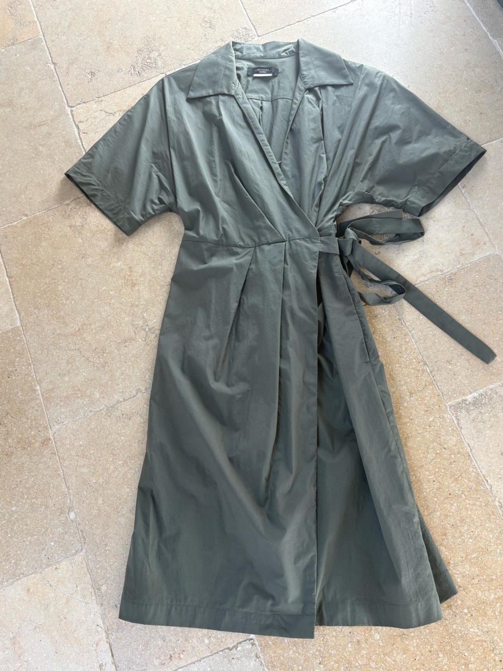 Weekend Max Mara muted olive wrap midi dress with tie waist